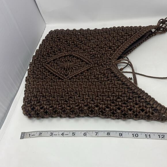 Old Navy Chocolate Brown Open Weave Macramé Hobo Bag - Picture 9 of 10